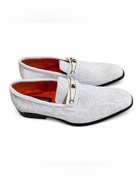 Steven Land White Velvet Paisley Loafers Men’s Size 9 Slip On Dress Shoes